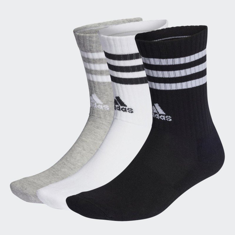 adidas 3-Stripes Cushioned Crew Socks (3 Pairs) - جوارب اديداس (3 أزواج) للجنسين لون أسود/رمادي/أبيض