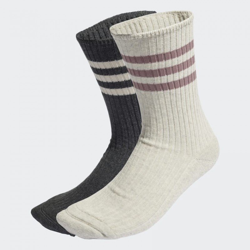 adidas 3-Stripes Lounge Crew Socks 2 Pairs- Black- جوارب اديداس ثلاث خطوط لونج كرو للجنسين (زوجان) لون أسود وبيج