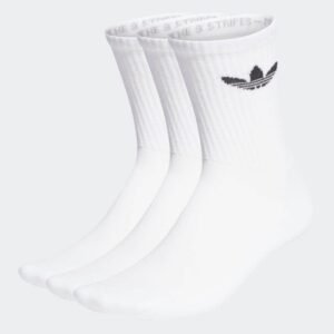 adidas Unisex' Cushioned Trefoil Mid-Cut Crew Socks 3 Pairs- جوارب اديداس كوشيند تريفول ميد كت للجنسين لون ابيض
