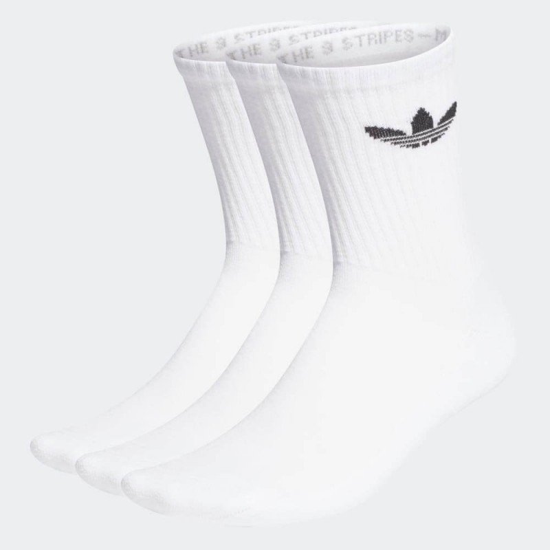 adidas Unisex' Cushioned Trefoil Mid-Cut Crew Socks 3 Pairs- جوارب اديداس كوشيند تريفول ميد كت للجنسين لون ابيض