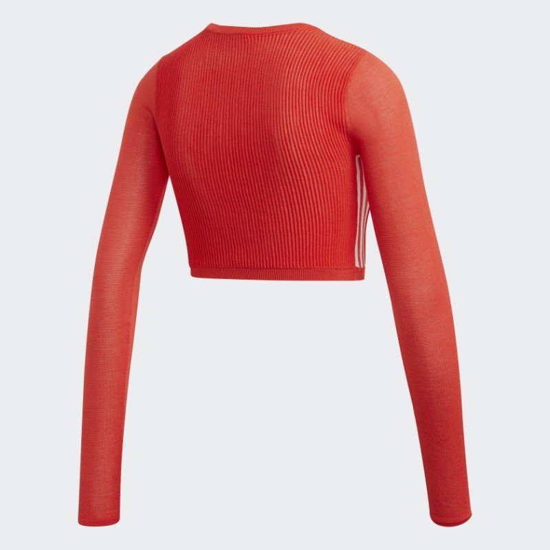 adidas Womens' Long Sleeve Crop T-shirts -Bright Red- تيشيرت اديداس كروب للنساء لون احمر فاتح