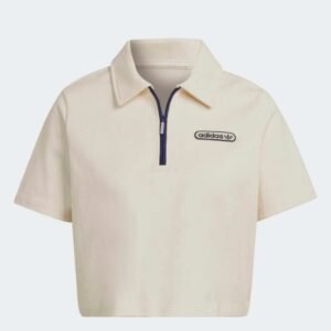 Adidas Womens' Crop Zip Polo Shirt- تيشيرت اديداس بولو كروب زيب للنساء لون بيج
