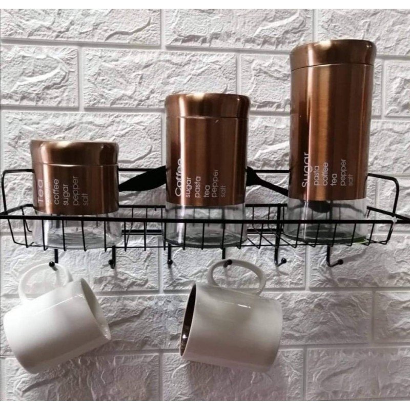 رف علب بهارات وسكريات معدن مع 6 علاقات