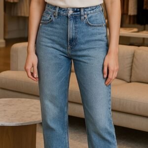 ck High Rise Straight Jeans For Women بنطال جينز نسائي بقصّة مستقيمة وخصر عالٍ