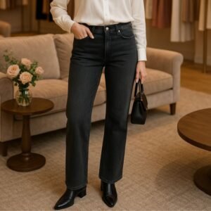 ck High Rise Straight Jeans For Women بنطال جينز نسائي بقصّة مستقيمة وخصر عالٍ