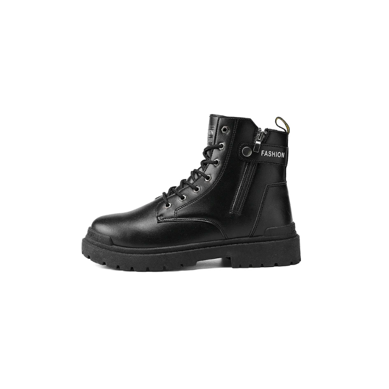 Fashion Men's High-top Leather Martin Boots - حذاء جلد شتوي بكعب عالي للرجال لون أسود
