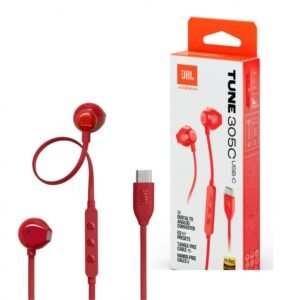 JBL Tune 305C USB Wired Hi-Res Earbud Headphones-Red
