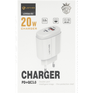Lenyes LCH-344-EU – شاحن سريع PD + QC3.0 مع كابل Type-C إلى Type-C وكفالة سنة