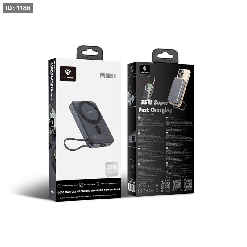Lenyes PW1009D POWER BANK بطارية احتياطية سعة 10000 ميلي أمبير يدعم الشحن اللاسلكي قوة 35 واط مع كفالة سنة