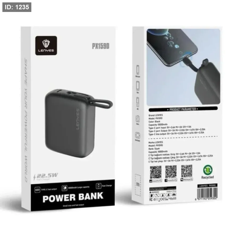 Lenyes PX159D POWER BANK بطارية احتياطية سعة 10000 ميلي أمبير مع كفالة سنة