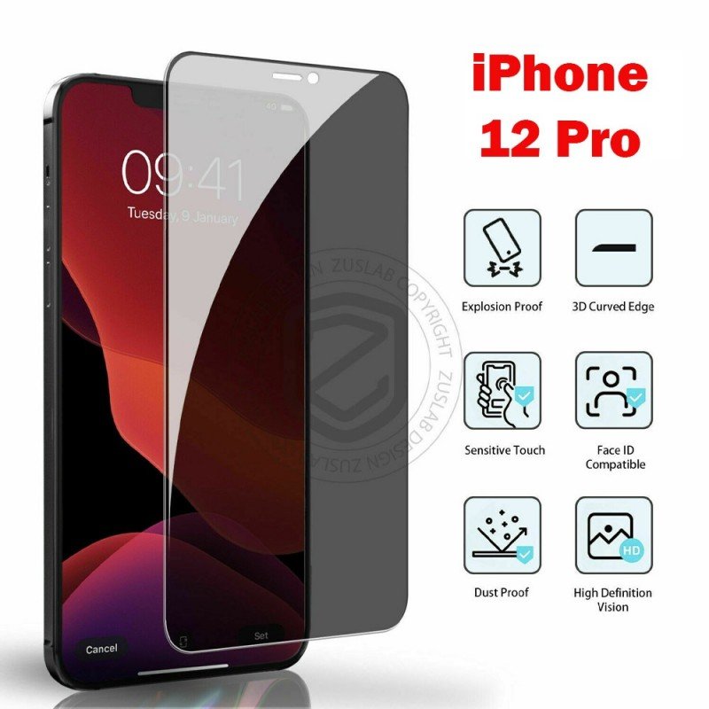 Paravicy Full glass For Iphone 12 Pro زجاج حماية للشاشة لون اسود
