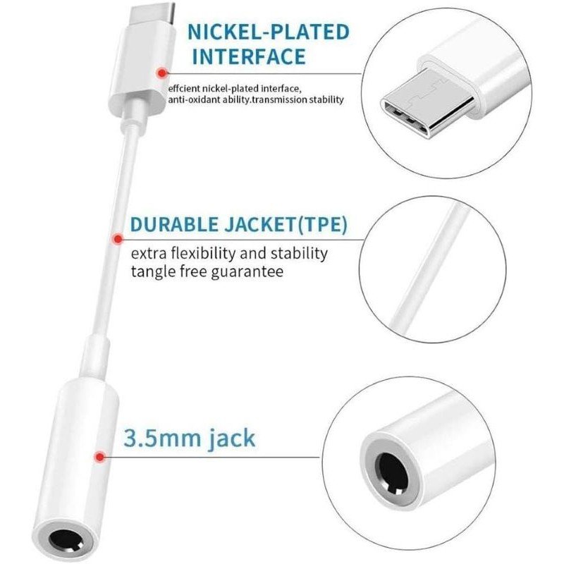 كيبل تحويل صوت من تايب سي الى اوكس 3.5 ملم USB-C Headset Jack Adapter -  لون أبيض