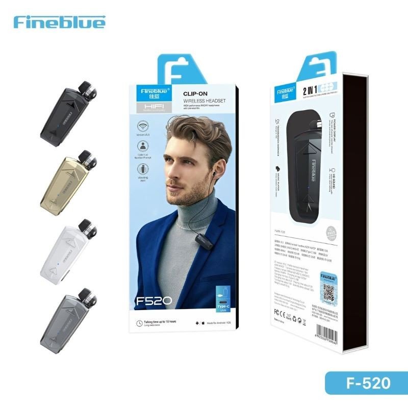 سماعة أذن صغيرة لاسلكية مع مايكروفون، تعمل بتقنية البلوتوث 5.3 -  ومدخل Type-C- ماركة Fineblue F520 - مع مشبك لتثبيتها