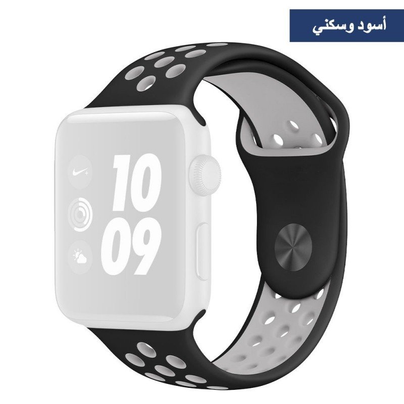 حزام ساعة سيليكون رياضي لساعة ابل، متوافقة مع سلسلة ساعات ابل بمقاسات: 42 - 44 - 45 - 49 ملم - لون أسود مع سكني
