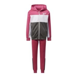 Reebok Kids' Logo Hoodie And Leggings 2Pc Set Tracksuit- طقم رياضي ريبوك تود انتل قطعتين للأطفال لون زهري وأبيض ورمادي