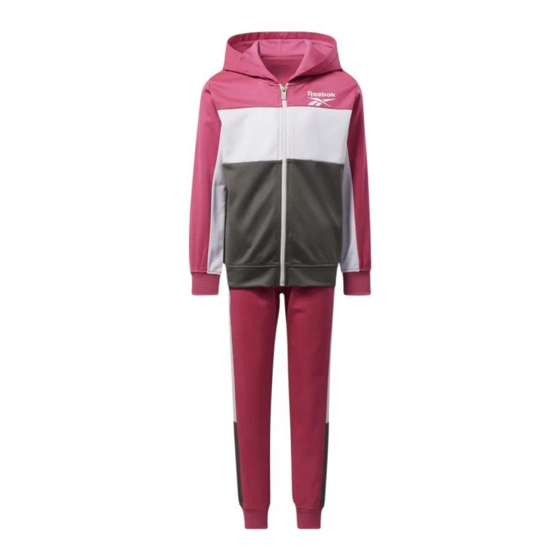 Reebok Kids' Logo Hoodie And Leggings 2Pc Set Tracksuit- طقم رياضي ريبوك تود انتل قطعتين للأطفال لون زهري وأبيض ورمادي
