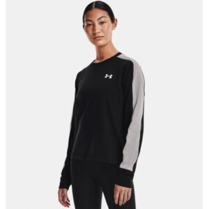 Under Armour Women's Rival Terry Colorblock Crew Sweatshirt- تيشيرت أندر آرمر ريفال تيري كلربلوك للنساء لون أسود