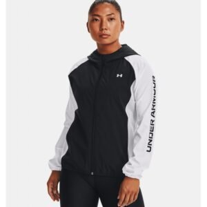 Under Armour Women's Woven Mesh Full-Zip Jacket- سترة أندر آرمر ووفن مش فل زيب للنساء لون أسود ورمادي