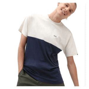 Vans Men's Colorblock T-Shirt  - تيشيرت فانز كلر بلوك للرجال لون أوف وايت وكحلي