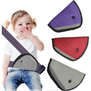 أداة ضبط حزام أمان السيارة للأطفال - وسادة واقية لسلامة الكتف، مسند مثلث الشكل مصنوع من نسيج شبكي هوائي - لون أسود