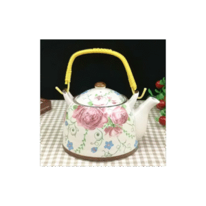 ابريق شاي بورسلان مع مصفاة لون طحيني مورد خمري