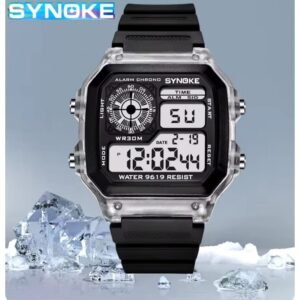 ساعة يد رقمية بثلاث شاشات جلد مطاط لون أسود