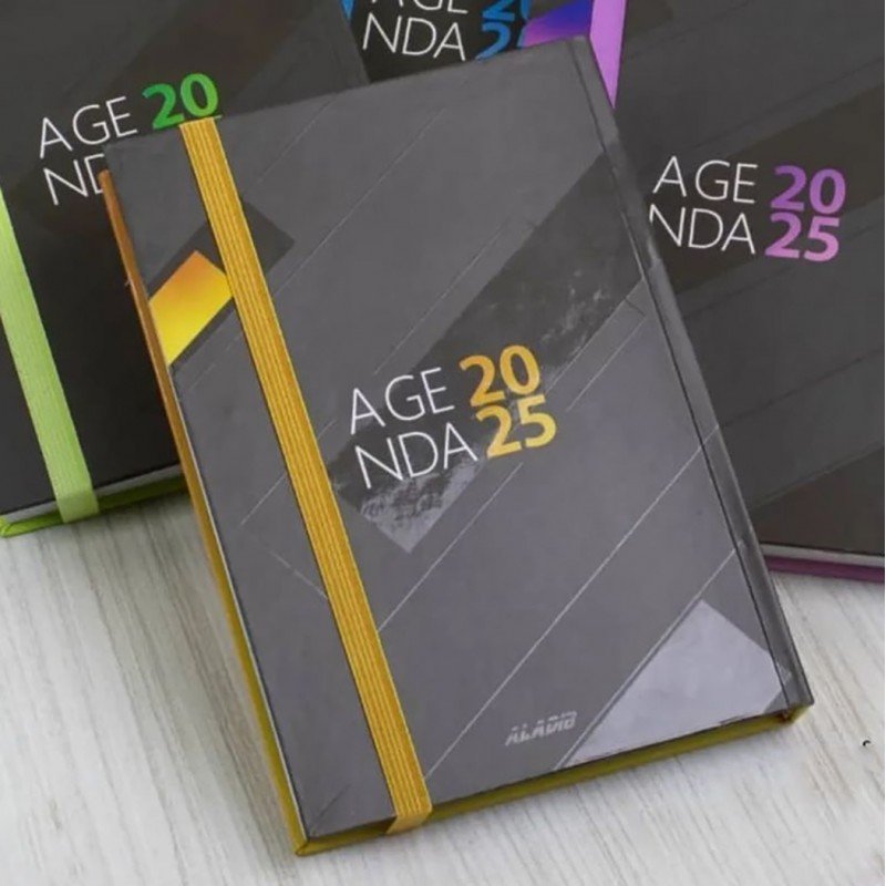 اجنده 2025 من اديب بتصميم مموج لون اسود وبرتقالي مقاس 12*17