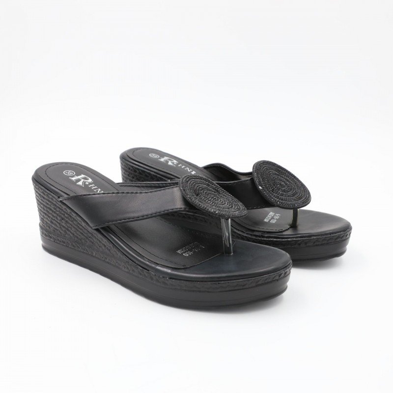 بابوج ستاتي بكعب تصميم اصبع لون أسود