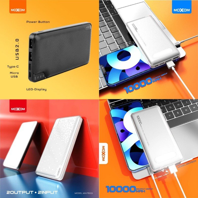 باور بانك موكسوم MX-Pb33 10000mAh عالية الجودة مع ضوء فلاش - Image 3