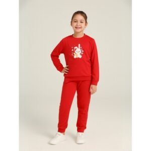 بجامة بأكمام طويلة بناتي للأطفال لون أحمر