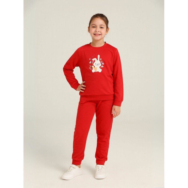 بجامة بأكمام طويلة بناتي للأطفال لون أحمر