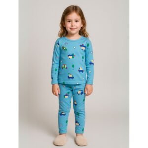 بجامة بأكمام طويلة قطعتين بناتي برسومات لون أزرق