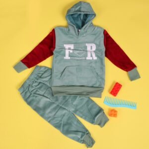 بجامة بأكمام طويلة وطاقية (قطعتين) للأطفال لون أخضر وخمري