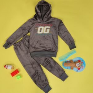 بجامة بأكمام طويلة وطاقية (قطعتين) للأطفال لون رمادي