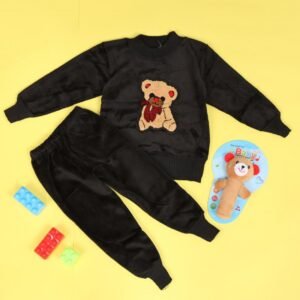 بجامة بتصميم رسوم الدب (قطعتين) للأطفال لون اسود