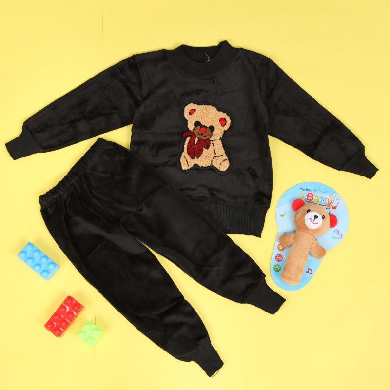 بجامة بتصميم رسوم الدب (قطعتين) للأطفال لون اسود