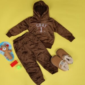 بجامة بتصميم رسوم الدب (قطعتين) للأطفال لون بني