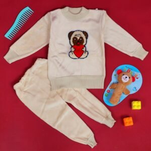 بجامة بتصميم رسوم الدب (قطعتين) للأطفال لون بيج