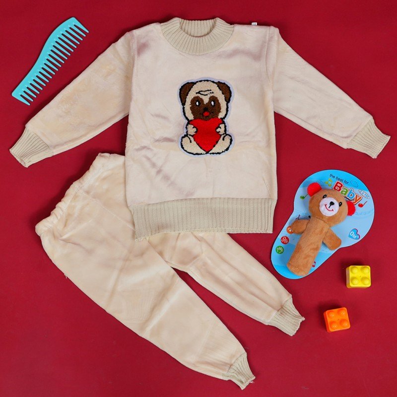 بجامة بتصميم رسوم الدب (قطعتين) للأطفال لون بيج