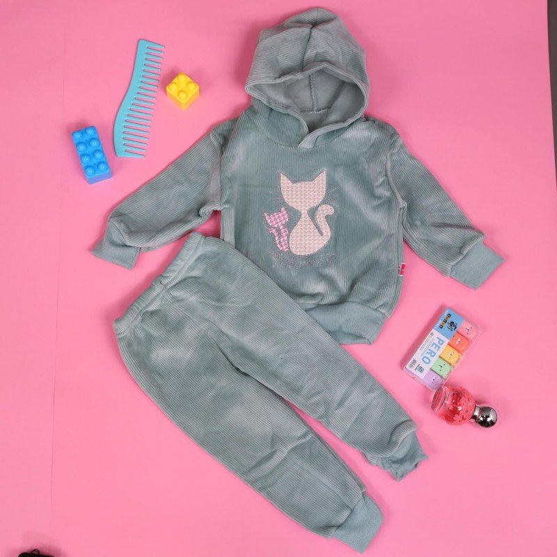 بجامة بتصميم طاقية (قطعتين) للأطفال لون أخضر فاتح