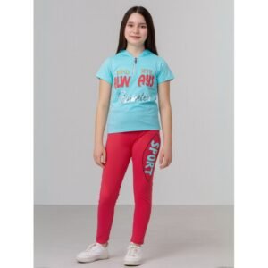 بجامة بناتي بأكمام قصيرة (قطعتين) لون أزرق