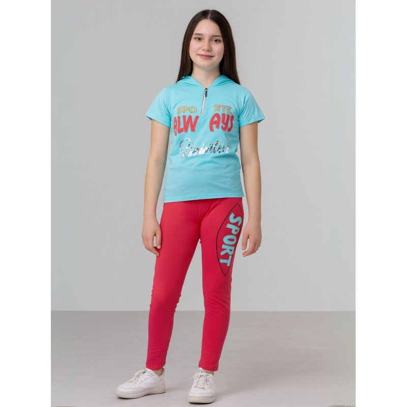 بجامة بناتي بأكمام قصيرة (قطعتين) لون أزرق