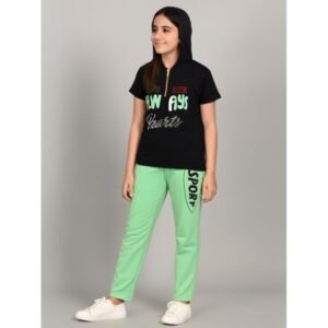 بجامة بناتي بأكمام قصيرة (قطعتين) لون أسود وأخضر