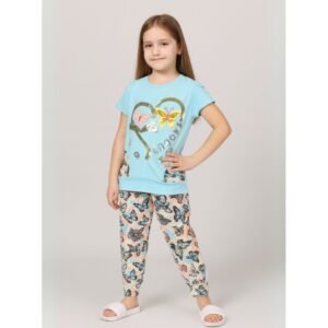 بجامة بناتي قطعتين صيفي لون أزرق