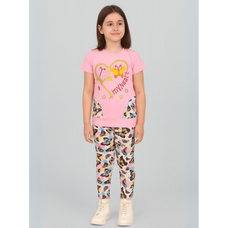 بجامة بناتي قطعتين صيفي لون زهري