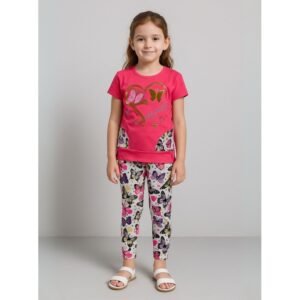 بجامة بناتي قطعتين صيفي لون فوشي