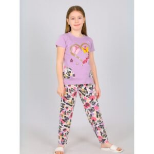 بجامة بناتي قطعتين صيفي لون نهدي