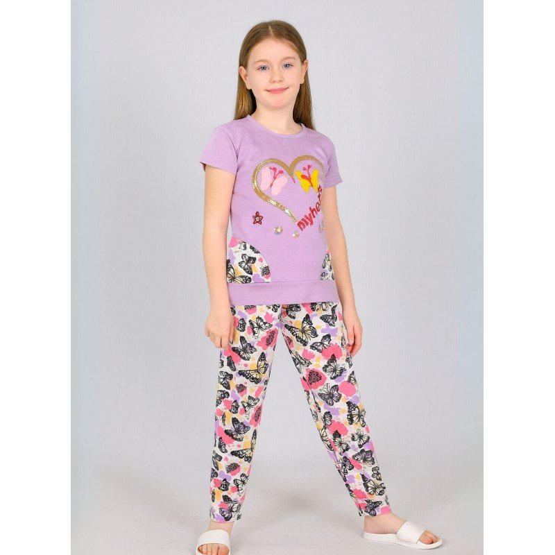 بجامة بناتي قطعتين صيفي لون نهدي