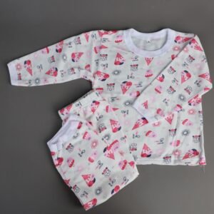 بجامة بيبي قطن بأكمام طويلة بتصميم رسوم بوظة لون أبيض