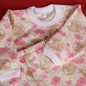 بجامة بيبي قطن بأكمام طويلة لون بيج